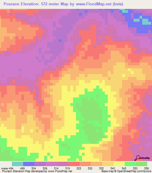 Pouraon,Chad Elevation Map