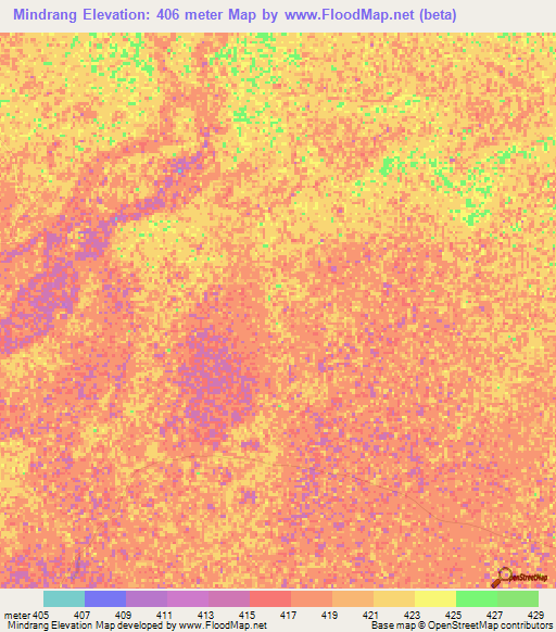Mindrang,Chad Elevation Map