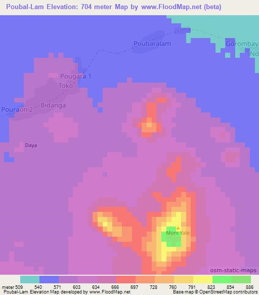 Poubal-Lam,Chad Elevation Map