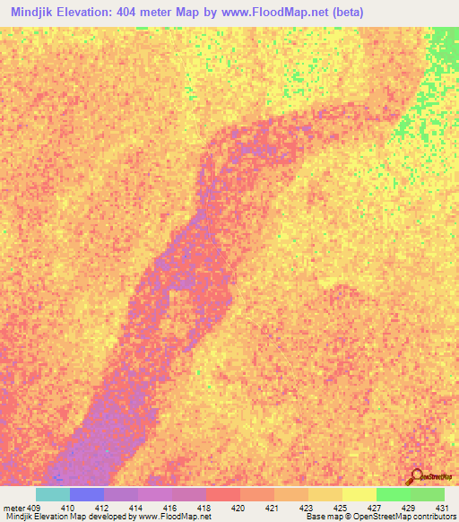 Mindjik,Chad Elevation Map