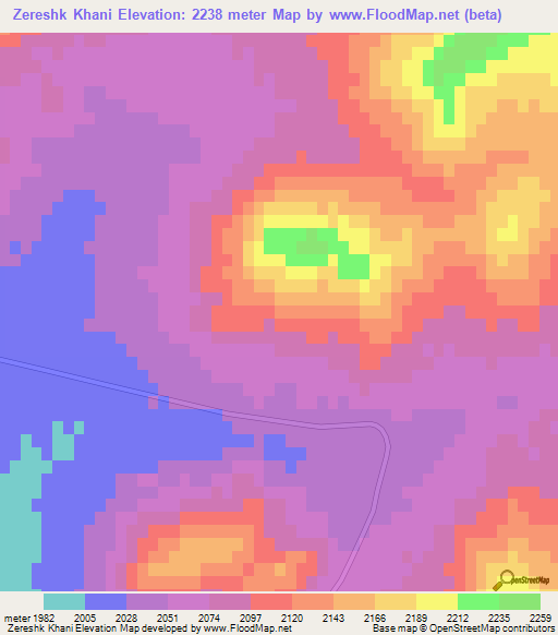 Zereshk Khani,Iran Elevation Map