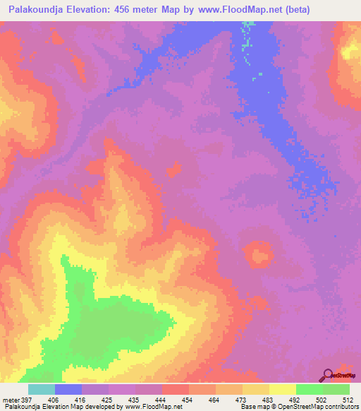 Palakoundja,Chad Elevation Map