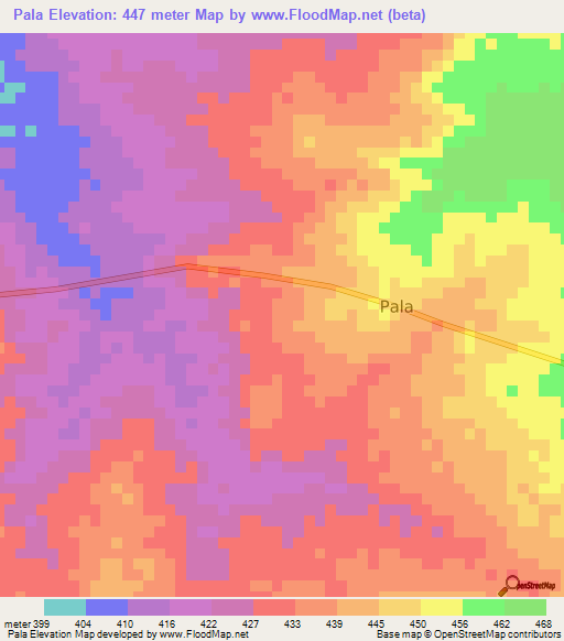 Pala,Chad Elevation Map
