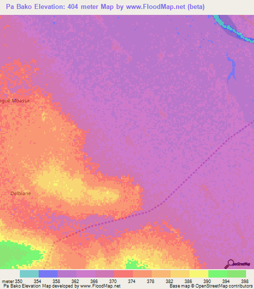 Pa Bako,Chad Elevation Map