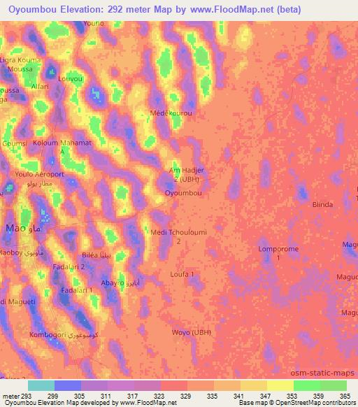Oyoumbou,Chad Elevation Map