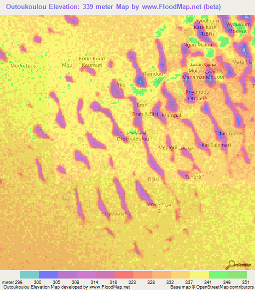 Outoukoulou,Chad Elevation Map