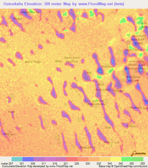 Outoukalia,Chad Elevation Map