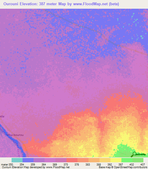 Ourouni,Chad Elevation Map