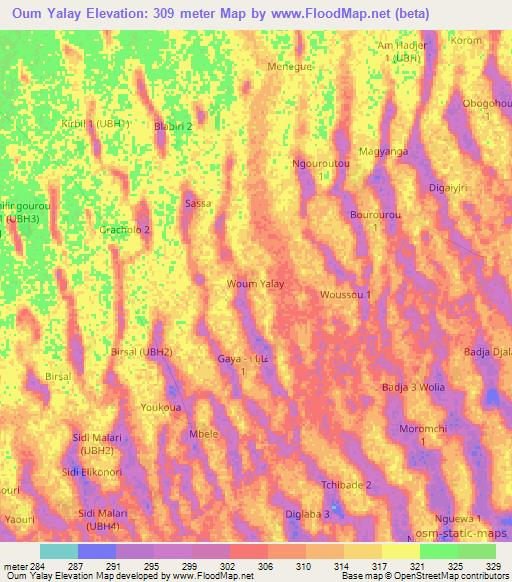 Oum Yalay,Chad Elevation Map