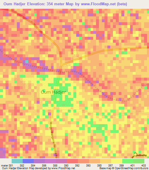 Oum Hadjer,Chad Elevation Map