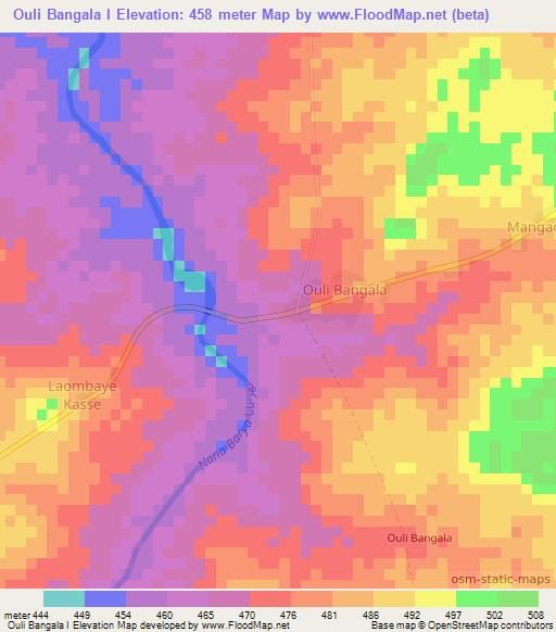Ouli Bangala I,Chad Elevation Map