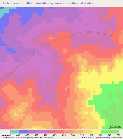Ouli,Chad Elevation Map