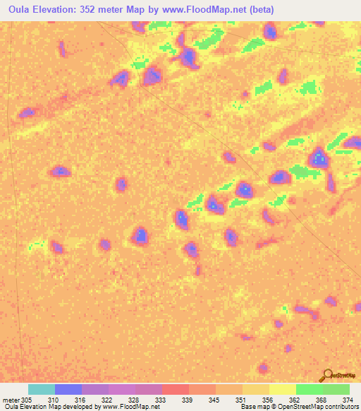 Oula,Chad Elevation Map
