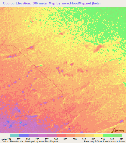 Oudrou,Chad Elevation Map