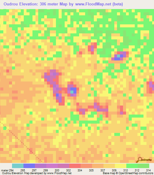 Oudrou,Chad Elevation Map