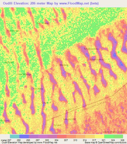 Oudili,Chad Elevation Map