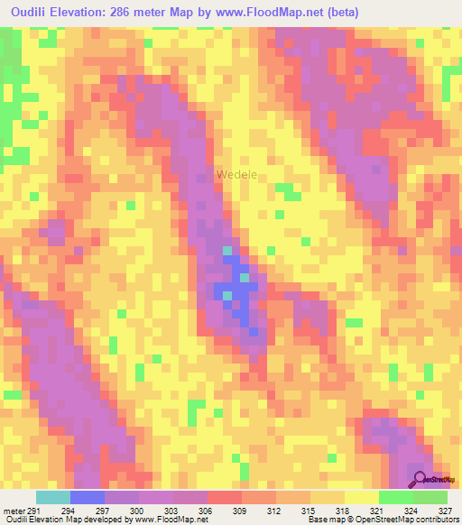 Oudili,Chad Elevation Map