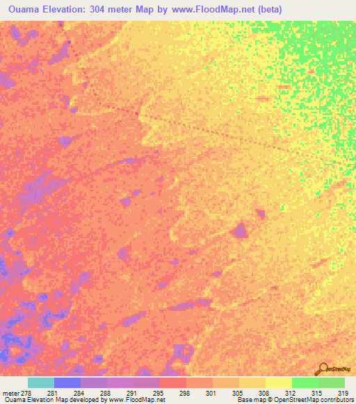 Ouama,Chad Elevation Map
