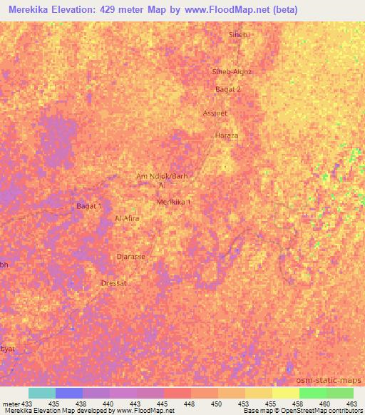 Merekika,Chad Elevation Map