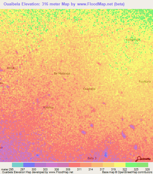 Ouaibela,Chad Elevation Map