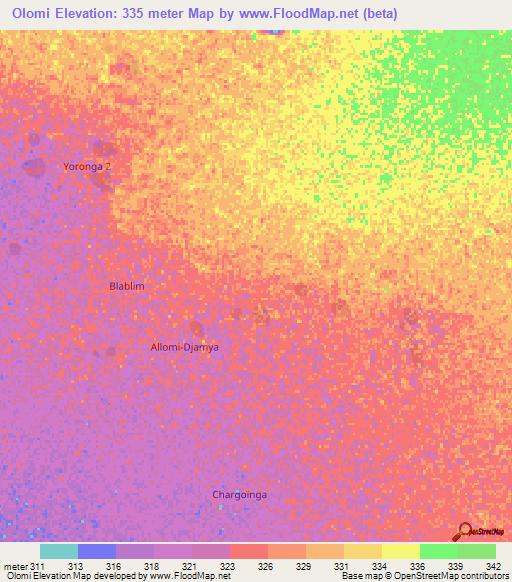 Olomi,Chad Elevation Map