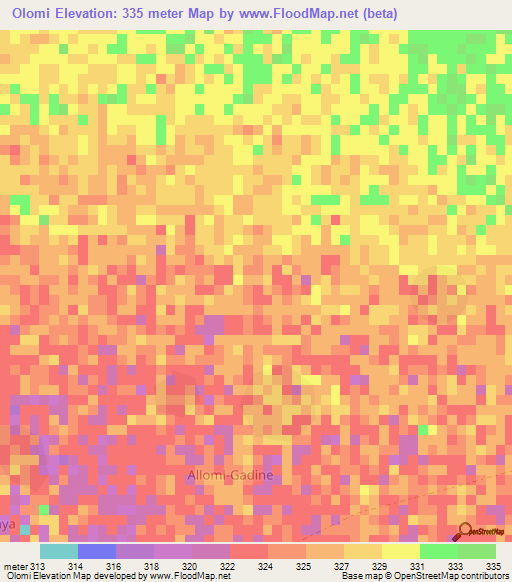 Olomi,Chad Elevation Map