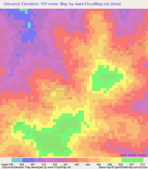 Odoumia,Chad Elevation Map