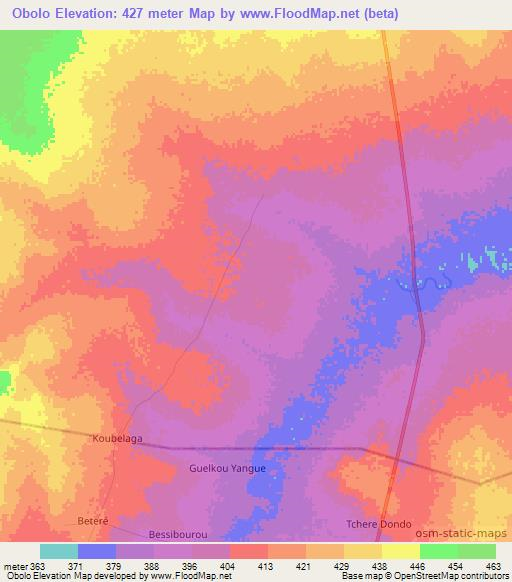 Obolo,Chad Elevation Map