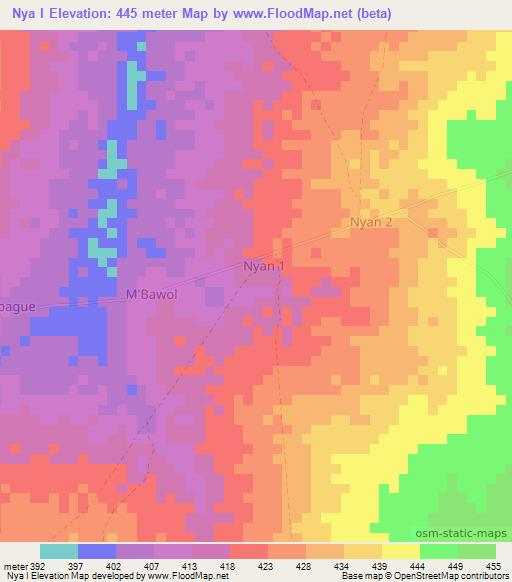 Nya I,Chad Elevation Map