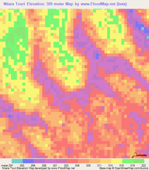 Ntiara Touri,Chad Elevation Map