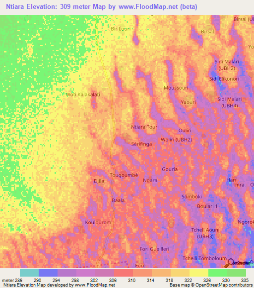 Ntiara,Chad Elevation Map