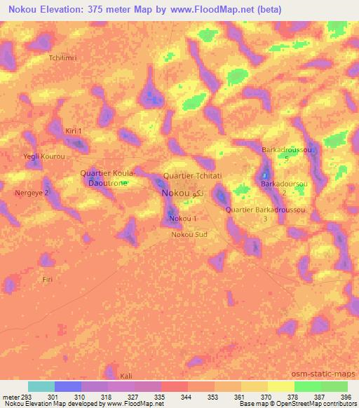 Nokou,Chad Elevation Map