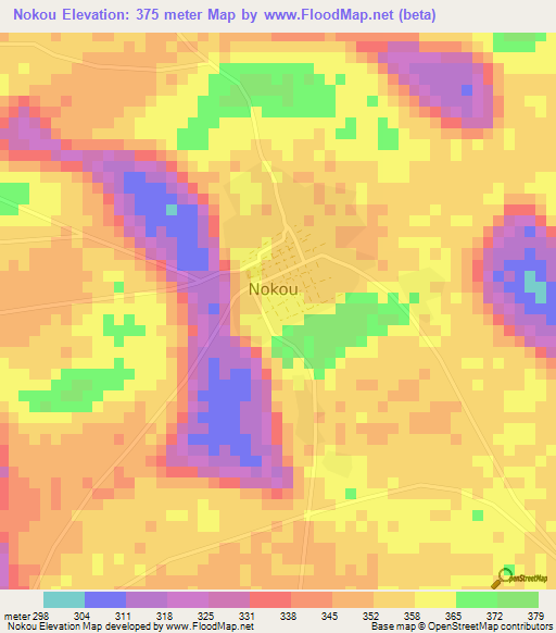 Nokou,Chad Elevation Map