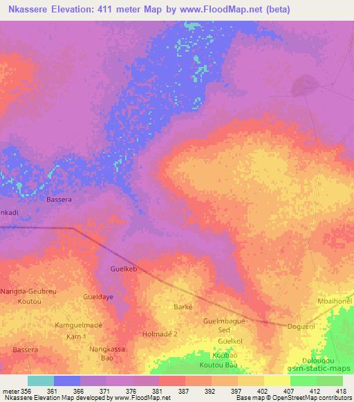Nkassere,Chad Elevation Map