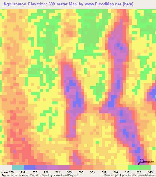 Ngouroutou,Chad Elevation Map