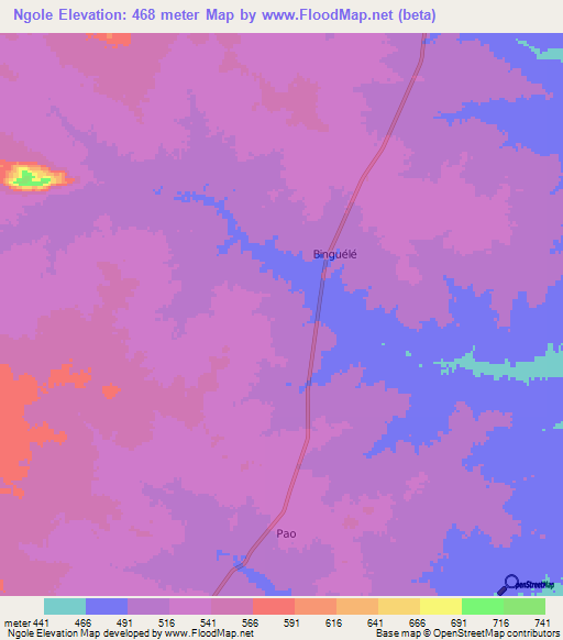 Ngole,Chad Elevation Map