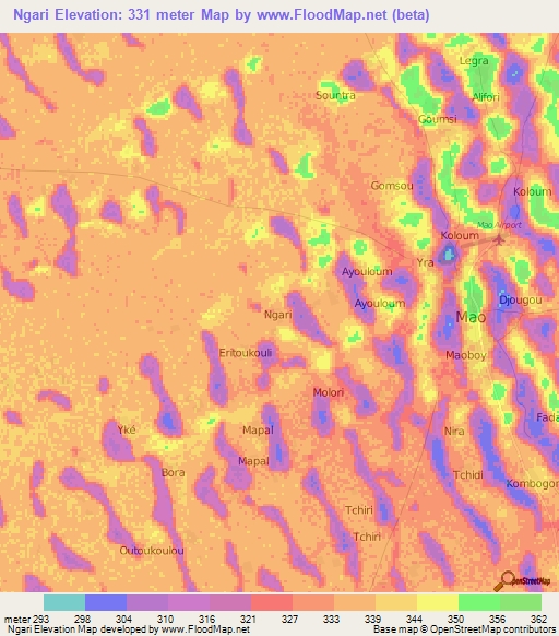 Ngari,Chad Elevation Map