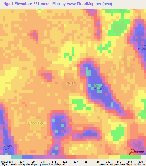 Ngari,Chad Elevation Map