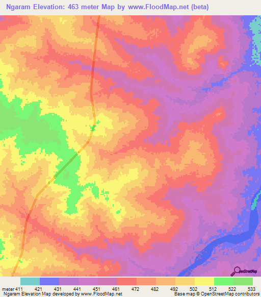 Ngaram,Chad Elevation Map