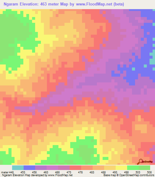 Ngaram,Chad Elevation Map