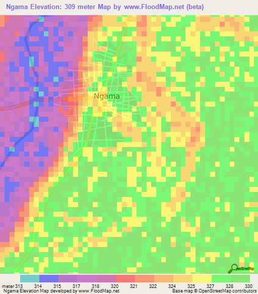 Ngama,Chad Elevation Map