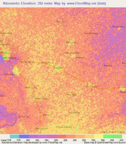 Ndonambo,Chad Elevation Map