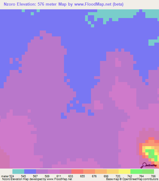 Nzoro,Chad Elevation Map