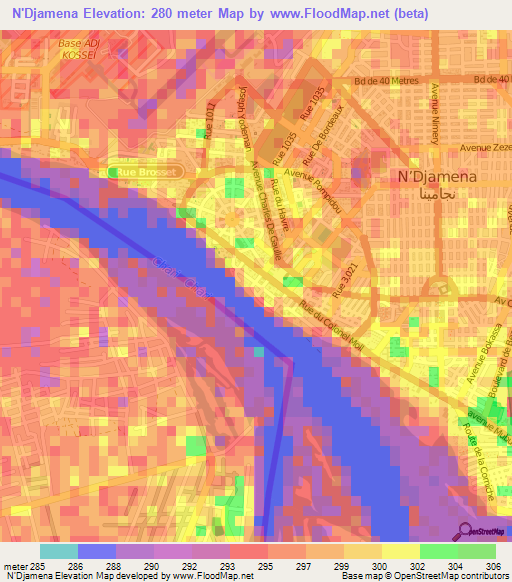 N'Djamena,Chad Elevation Map