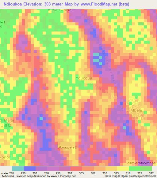 Ndioukoa,Chad Elevation Map