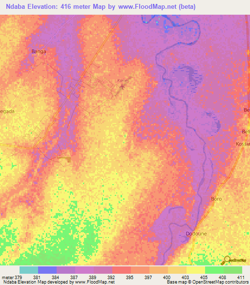 Ndaba,Chad Elevation Map