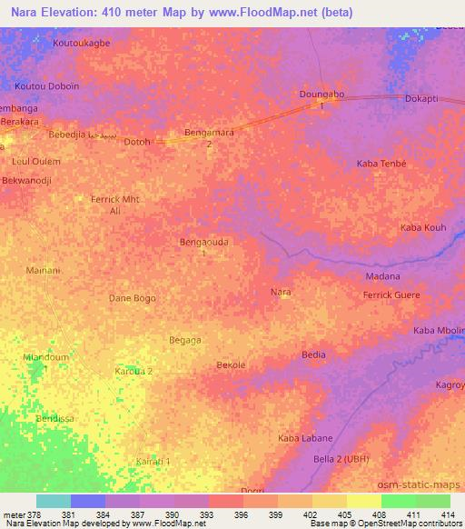 Nara,Chad Elevation Map