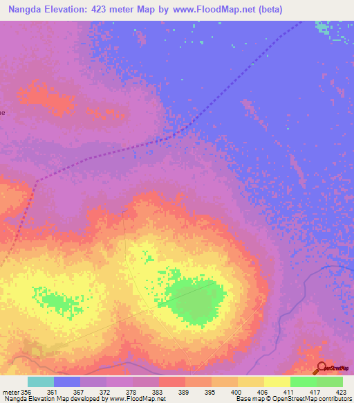 Nangda,Chad Elevation Map