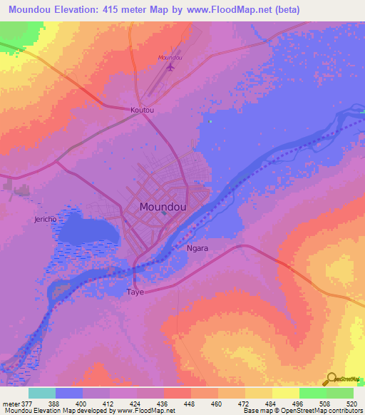 Moundou,Chad Elevation Map