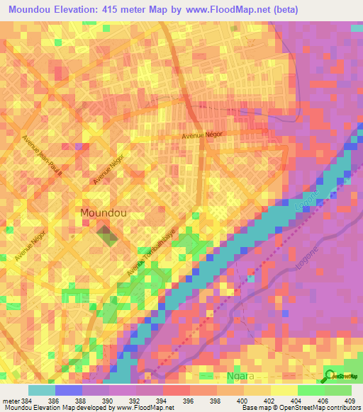 Moundou,Chad Elevation Map